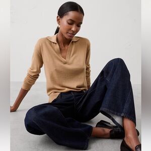 Banana Republic Factory MERINO WOOL JOHNNY-COLLAR CAMEL SWEATER - Size M